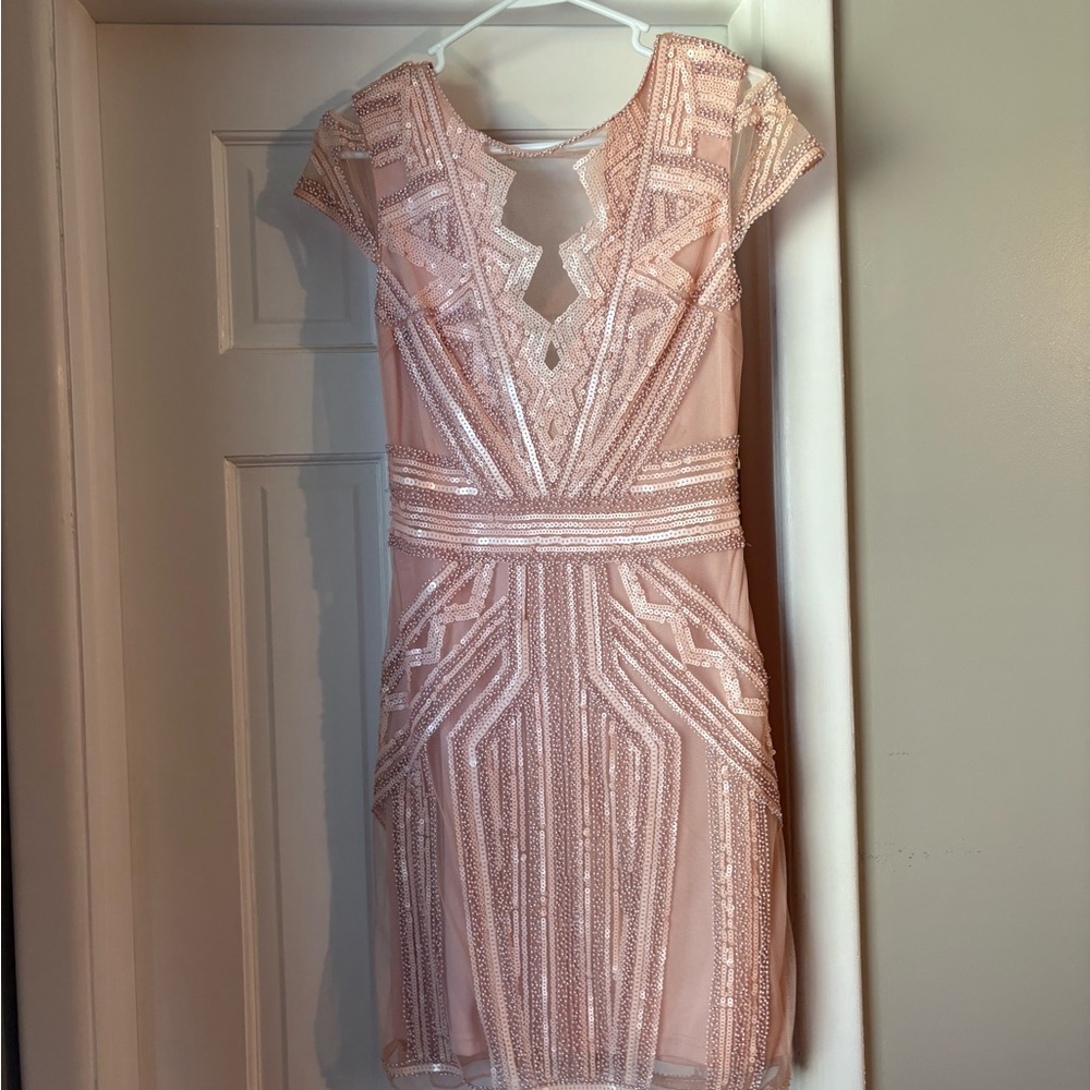 Red Dress Boutique Blush Beaded Mini Dress